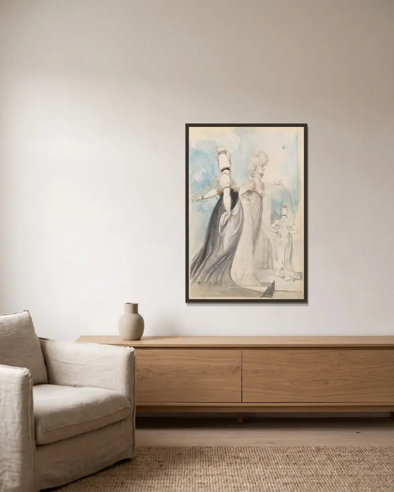 Drei promenierende Damen av Henry Fuseli inramad på en vägg