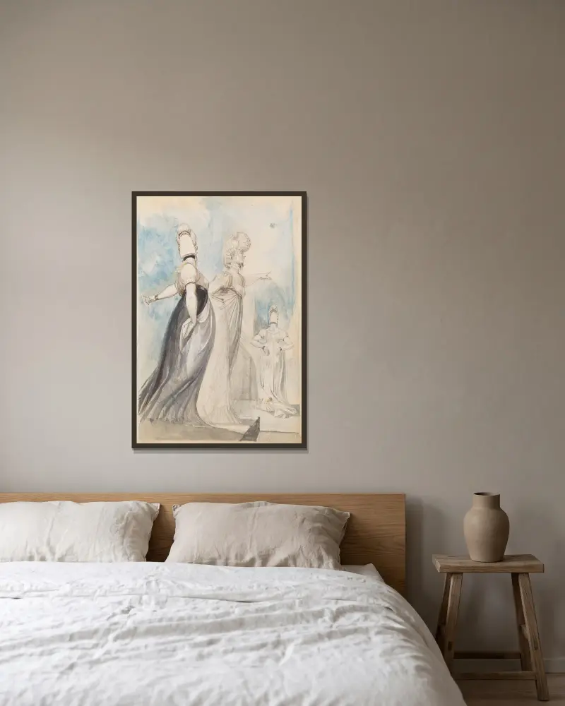 Drei promenierende Damen av Henry Fuseli inramad på en vägg