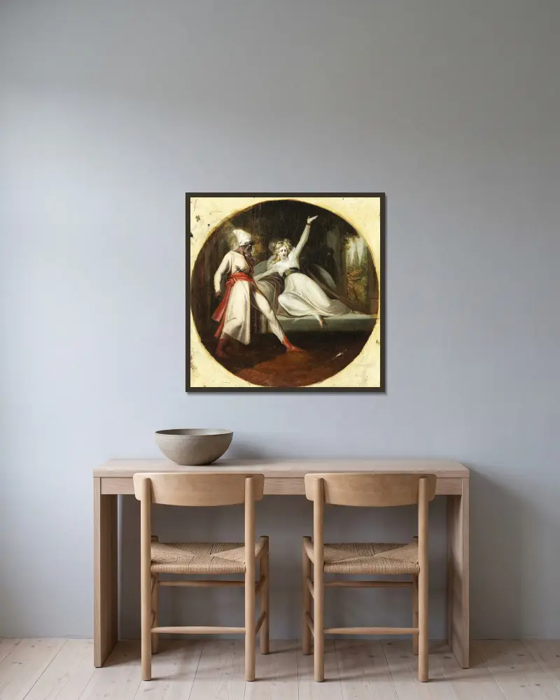Leonora entdeckt Alonzos Dolch von Henry Fuseli gerahmt an einer Wand