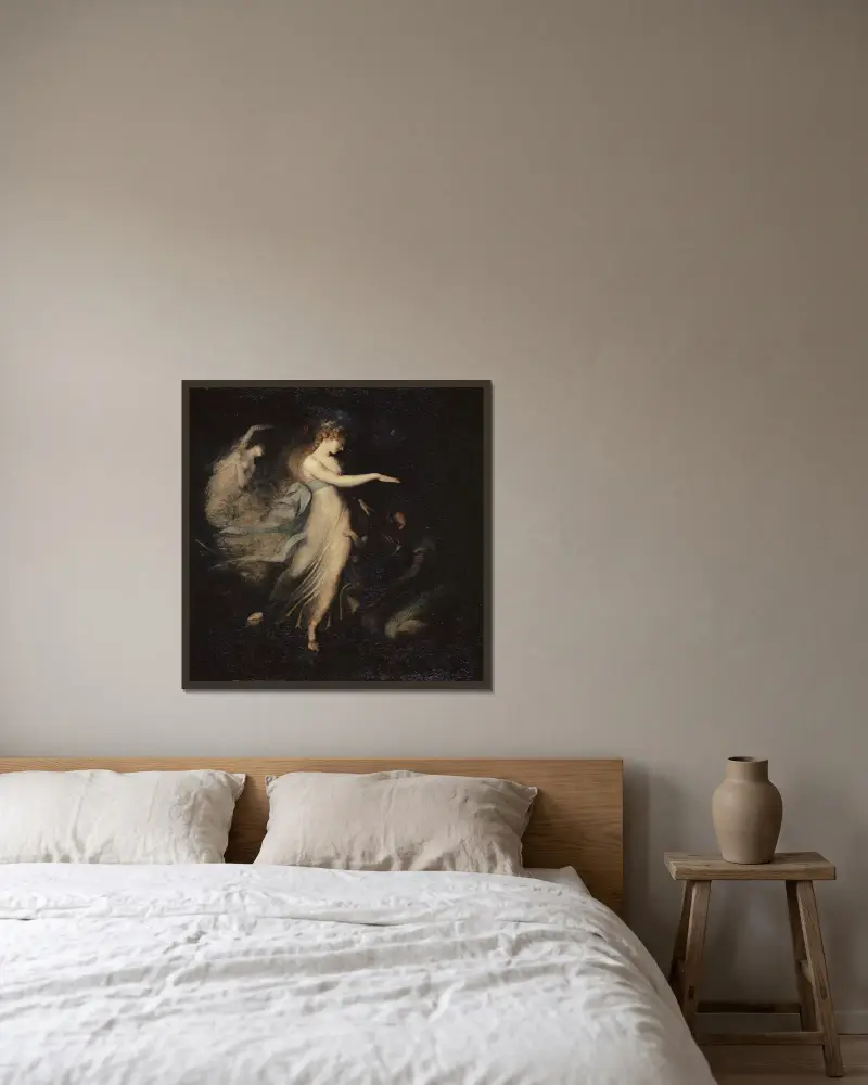 Älvadrottningen visar sig för prins Arthur av Henry Fuseli inramad på en vägg
