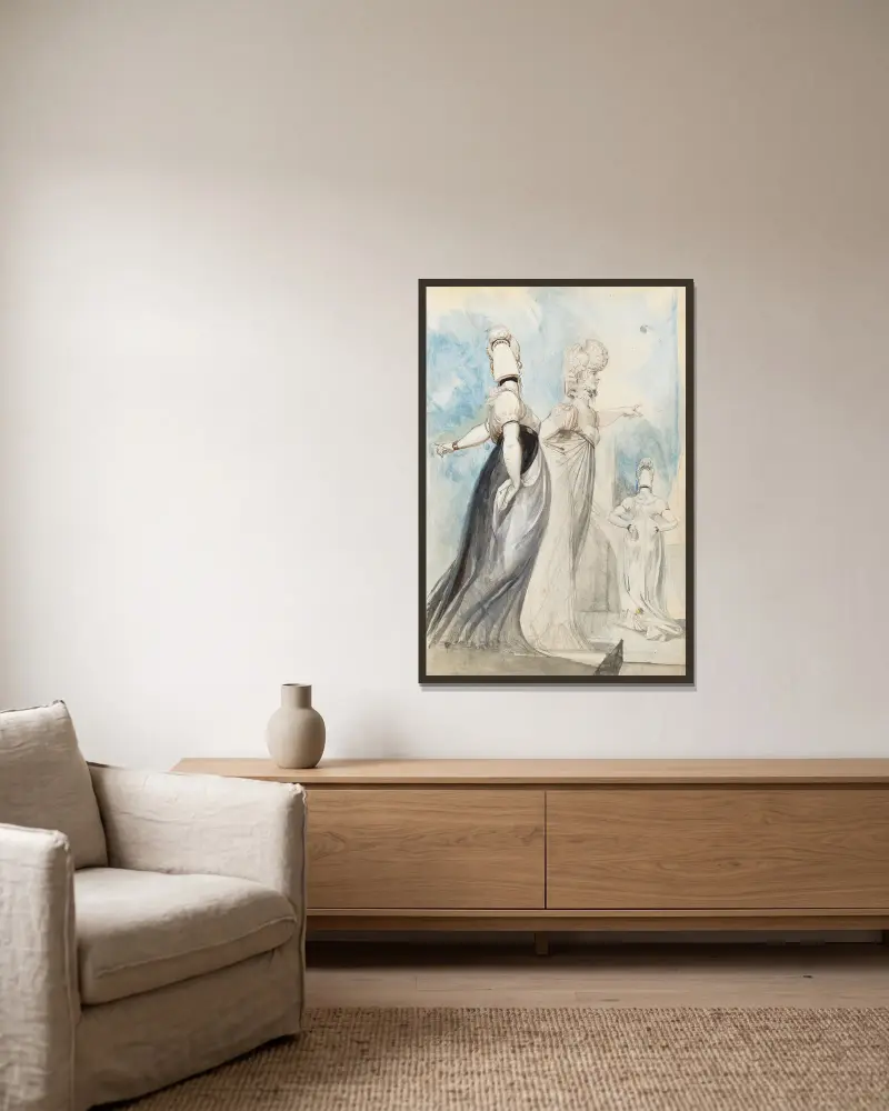 Three Women Promenading av Henry Fuseli inramad på en vägg