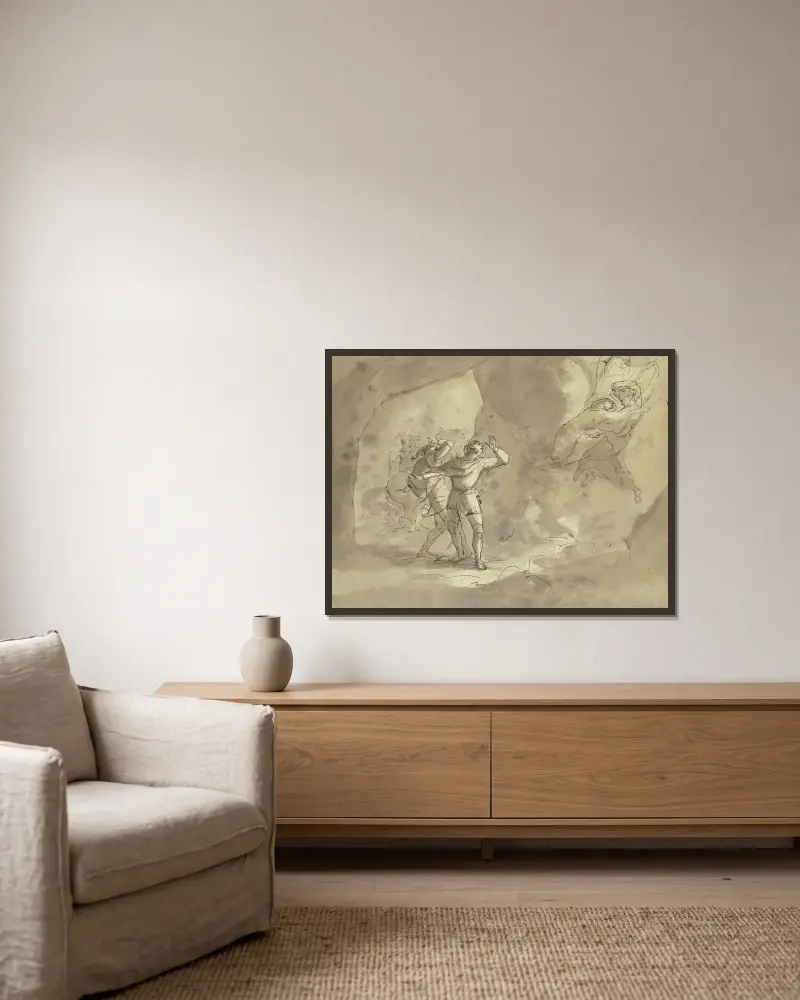 Vision zweier Männer in einer Grotte av Henry Fuseli inramad på en vägg