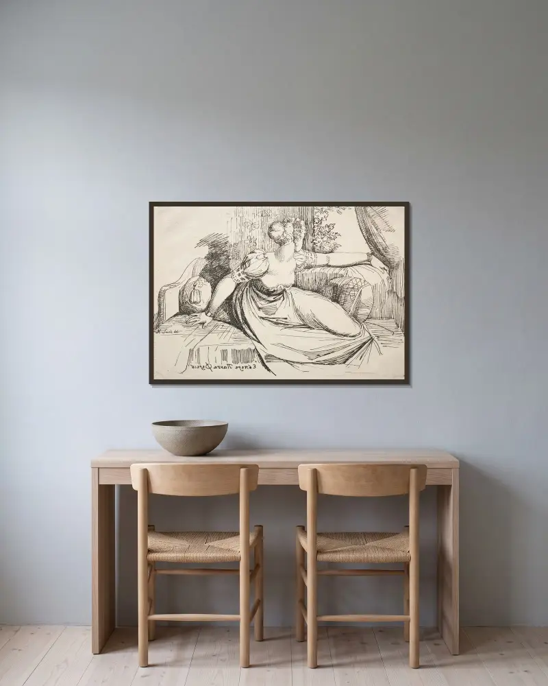 Woman on a Sofa av Henry Fuseli inramad på en vägg
