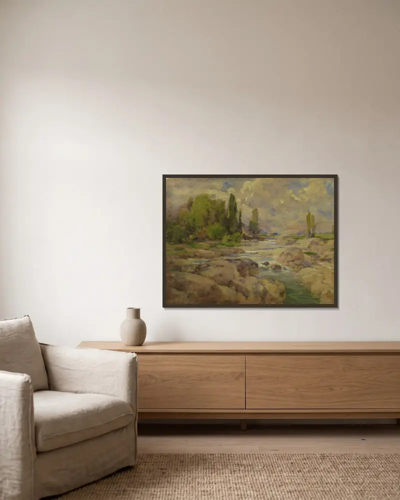The Normal Rock Creek av William Henry Holmes inramad på en vägg