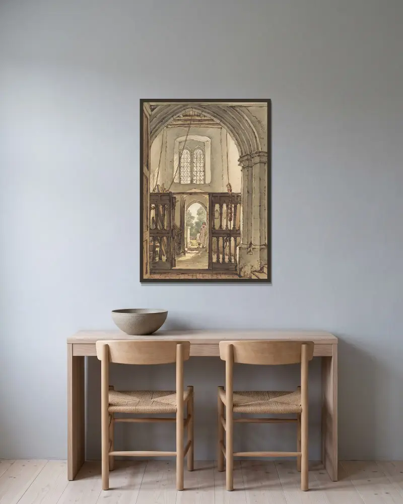 Interiör från klocktornet, Bushey kyrka av William Henry Hunt inramad på en vägg