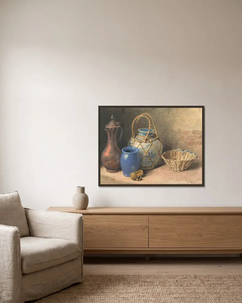 Stillleben mit Ingwertopf von William Henry Hunt gerahmt an einer Wand