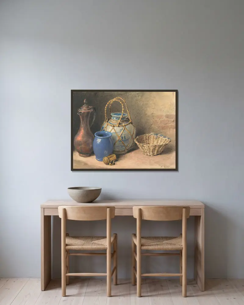 Stillleben mit Ingwertopf von William Henry Hunt gerahmt an einer Wand
