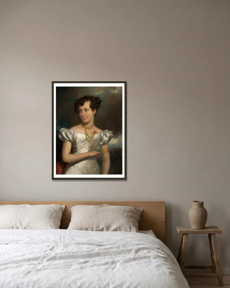 Porträtt av Clara Fisher av Henry Inman inramad på en vägg