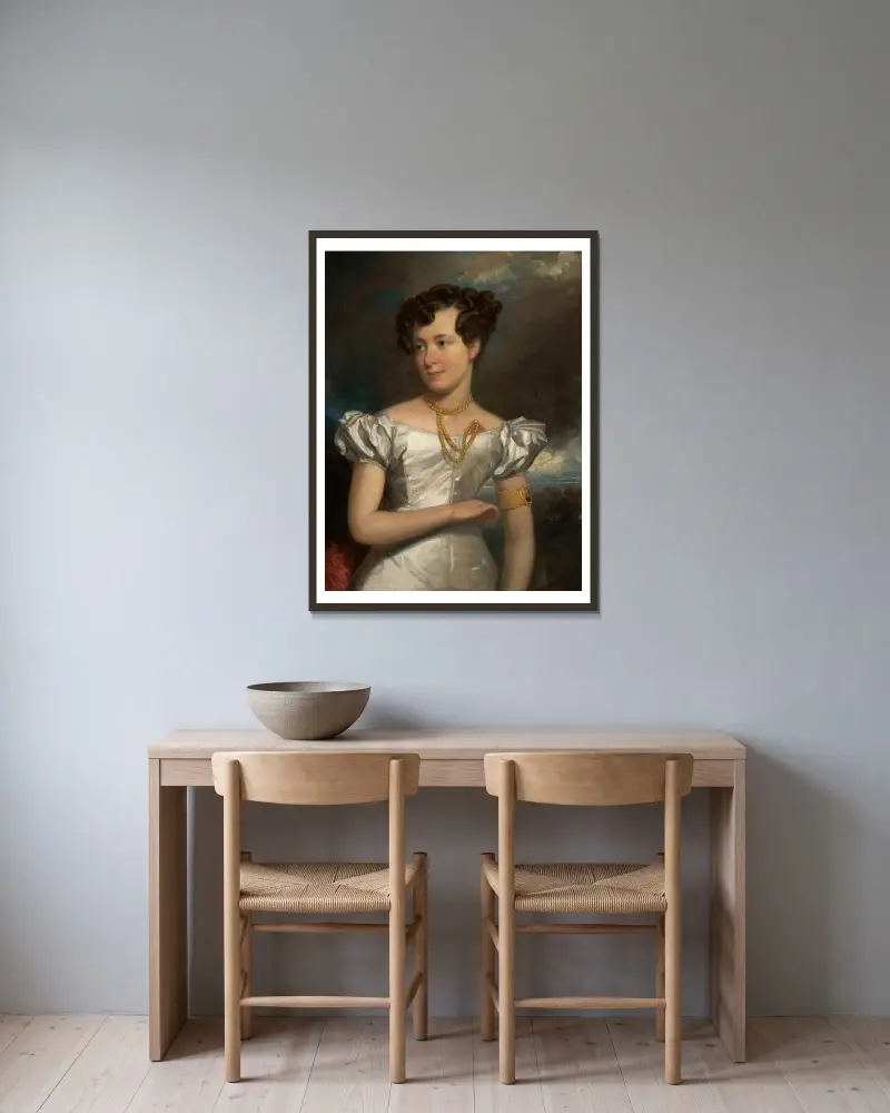 Porträtt av Clara Fisher av Henry Inman inramad på en vägg