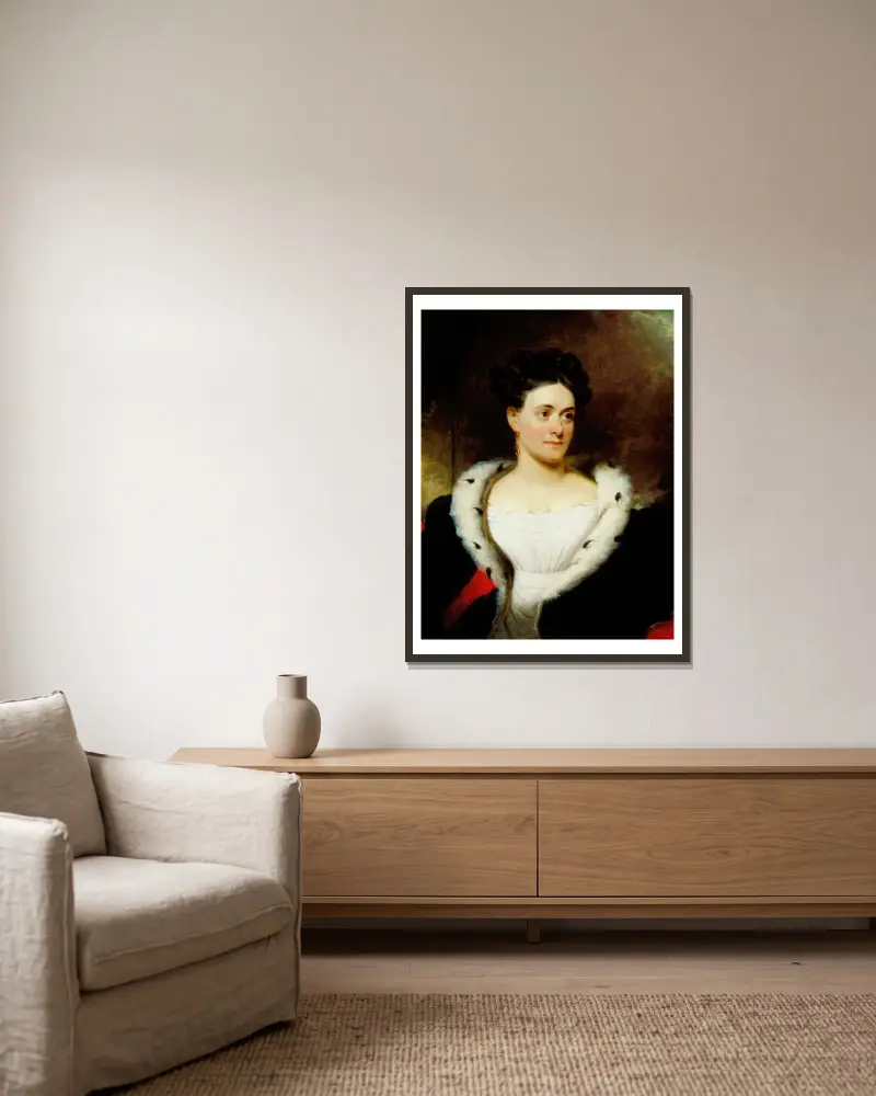Porträtt av Mrs. James W. Wallack av Henry Inman inramad på en vägg
