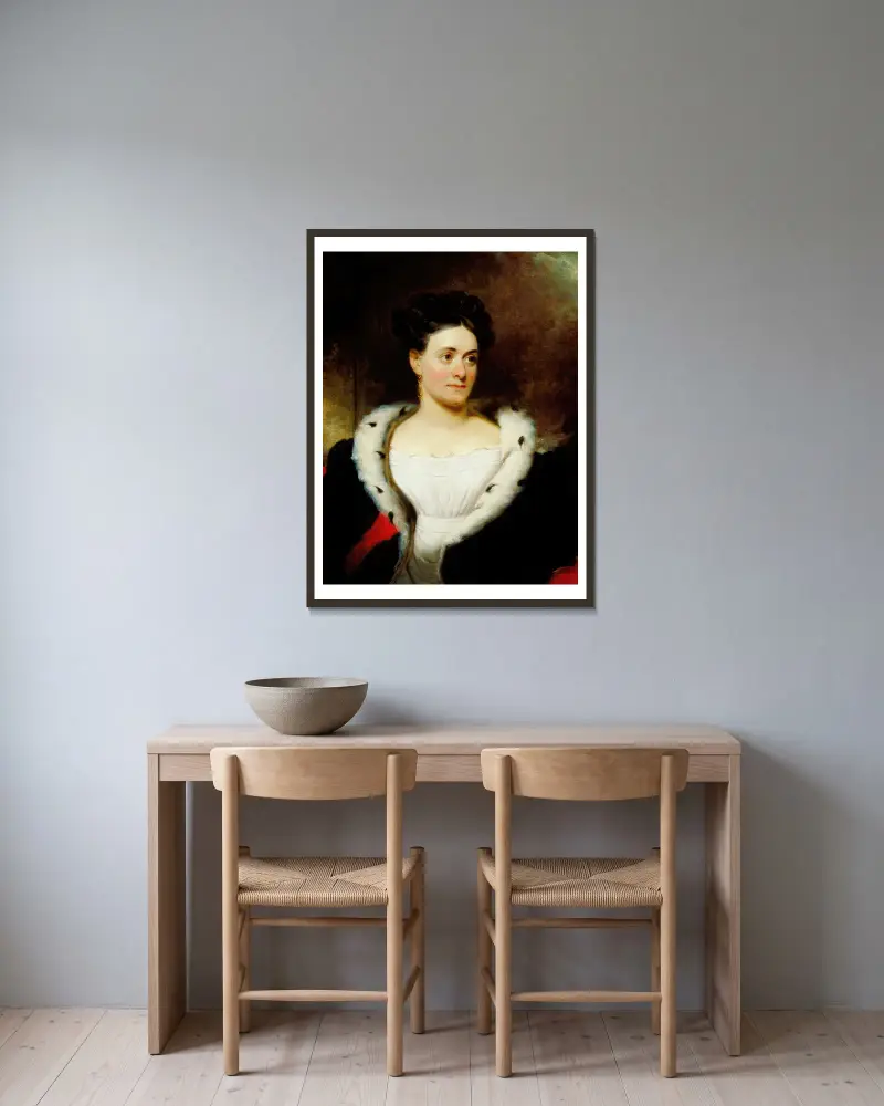 Porträtt av Mrs. James W. Wallack av Henry Inman inramad på en vägg