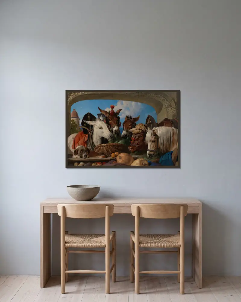 En grupp djur, Genève av Sir Edwin Henry Landseer inramad på en vägg