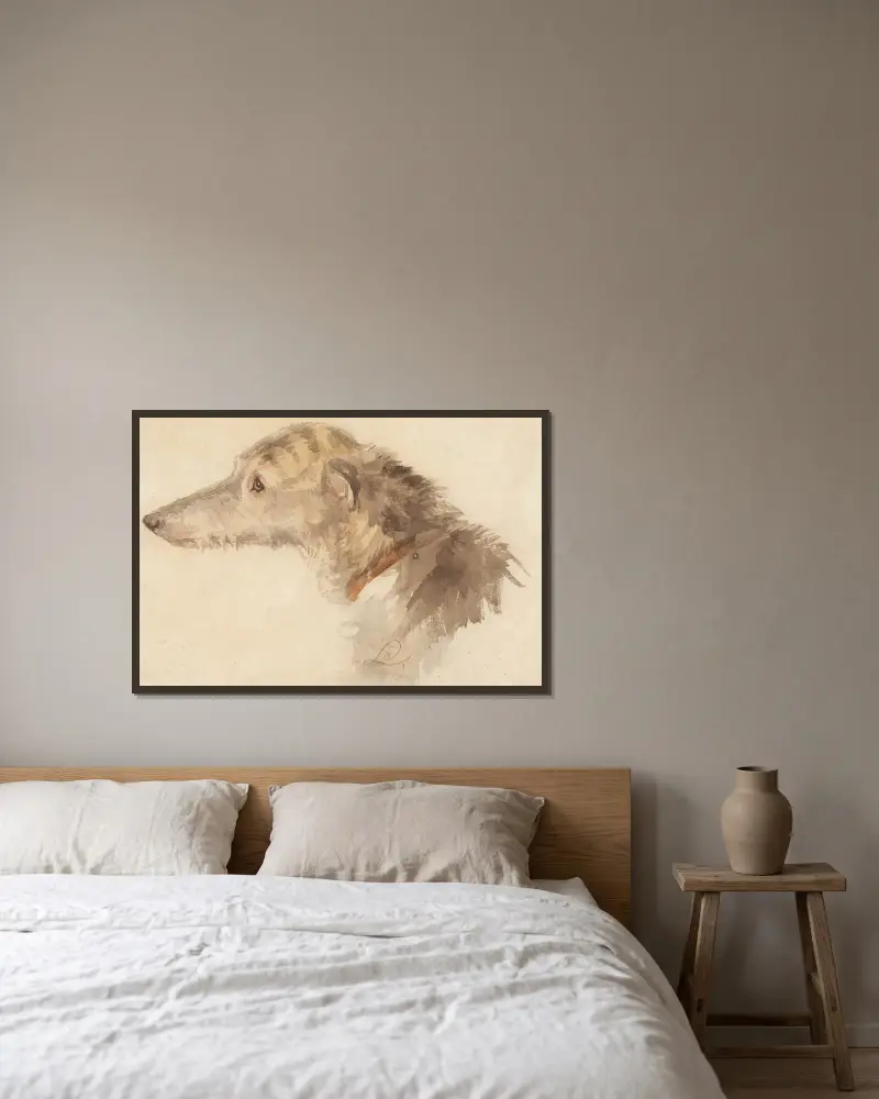 Ein irischer Wolfshund von Sir Edwin Henry Landseer gerahmt an einer Wand
