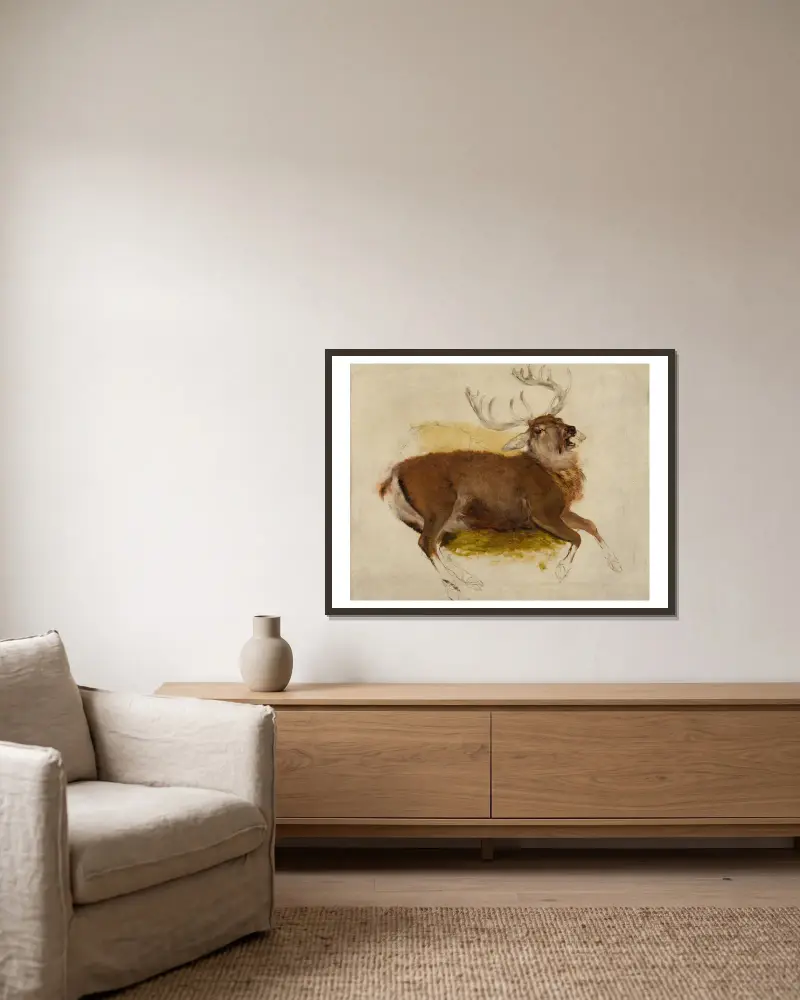 Dying Stag av Sir Edwin Henry Landseer inramad på en vägg