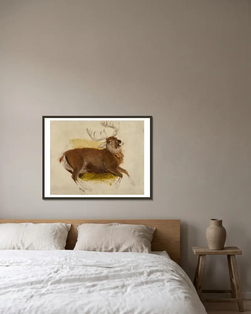 Dying Stag av Sir Edwin Henry Landseer inramad på en vägg