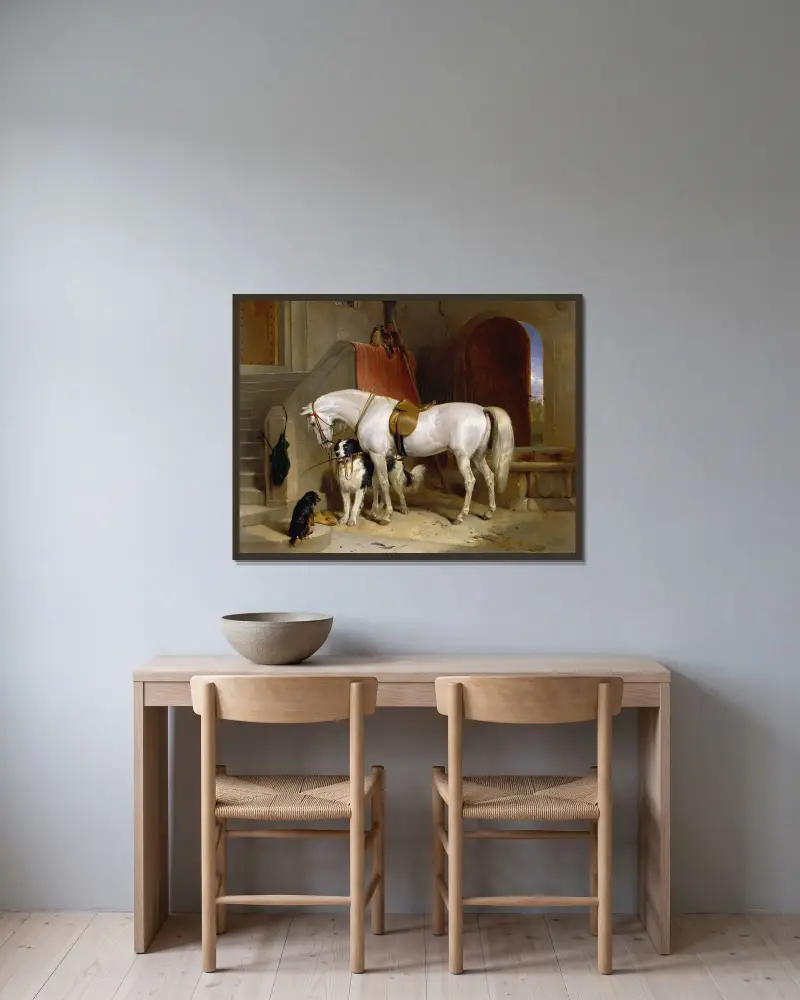 Favoriten, Eigentum Seiner Königlichen Hoheit Prinz Georg von Cambridge von Sir Edwin Henry Landseer gerahmt an einer Wand