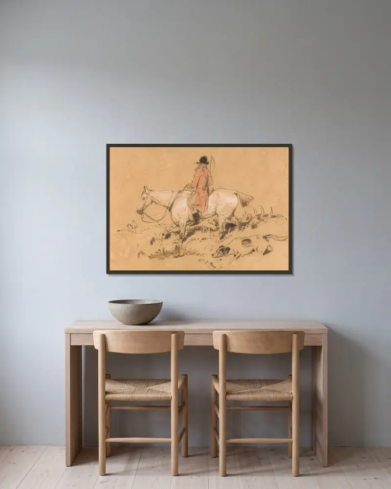 Huntsman with Hounds av Sir Edwin Henry Landseer inramad på en vägg