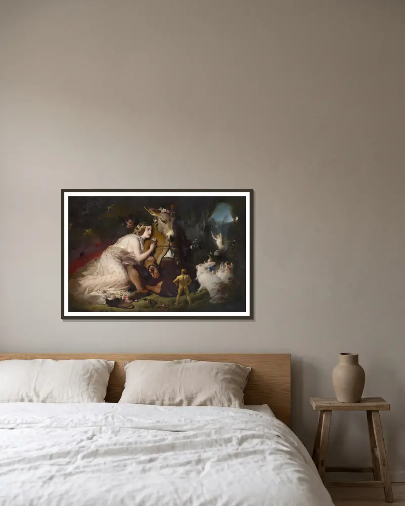 Scen ur En midsommarnattsdröm. Titania och Bottom av Sir Edwin Henry Landseer inramad på en vägg