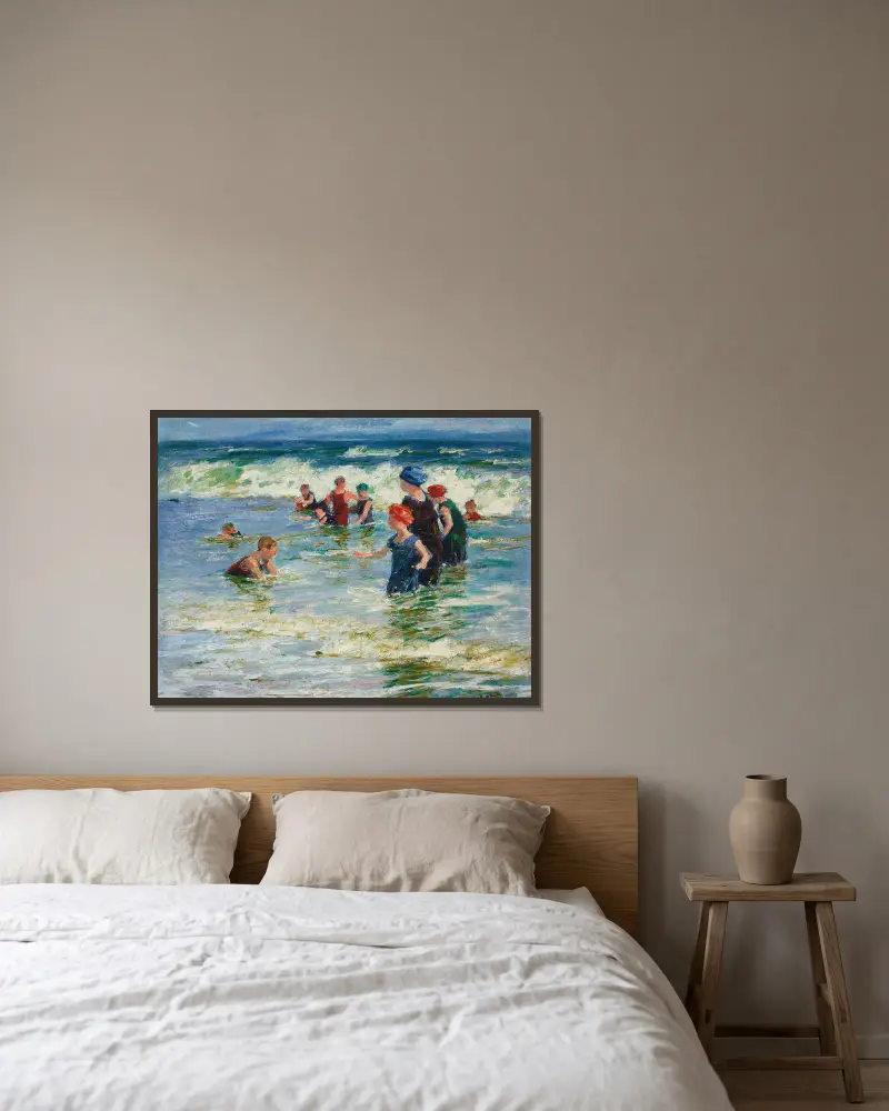 Beach Scene – nr 1 av Edward Henry Potthast inramad på en vägg