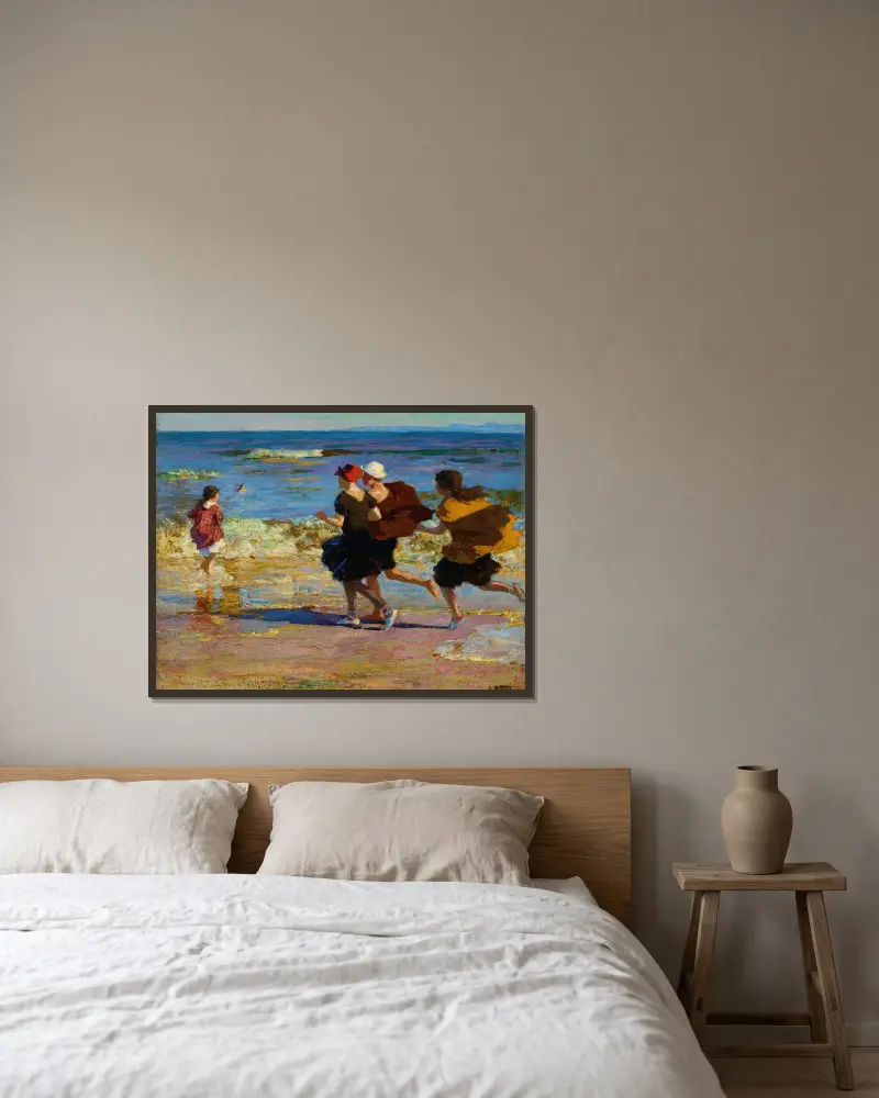On the Beach – nr 1 av Edward Henry Potthast inramad på en vägg