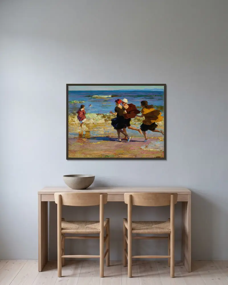 On the Beach – nr 1 av Edward Henry Potthast inramad på en vägg