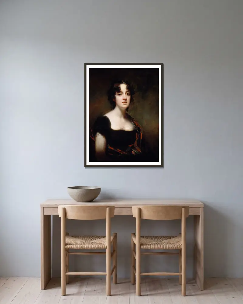 Mrs. Farquarson av Finzean av Sir Henry Raeburn inramad på en vägg