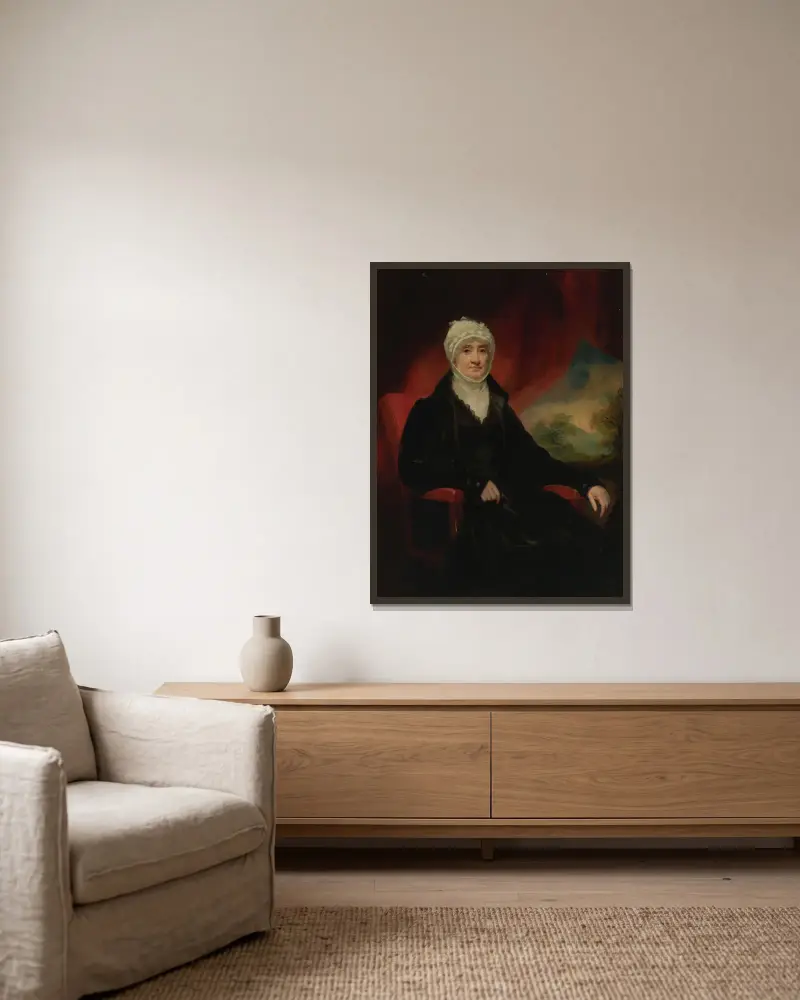Porträtt av en dam, kallad Mrs. Marion Corry Gilchrist av Sir Henry Raeburn inramad på en vägg