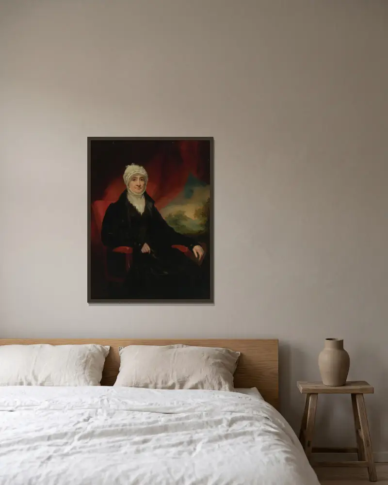 Porträtt av en dam, kallad Mrs. Marion Corry Gilchrist av Sir Henry Raeburn inramad på en vägg