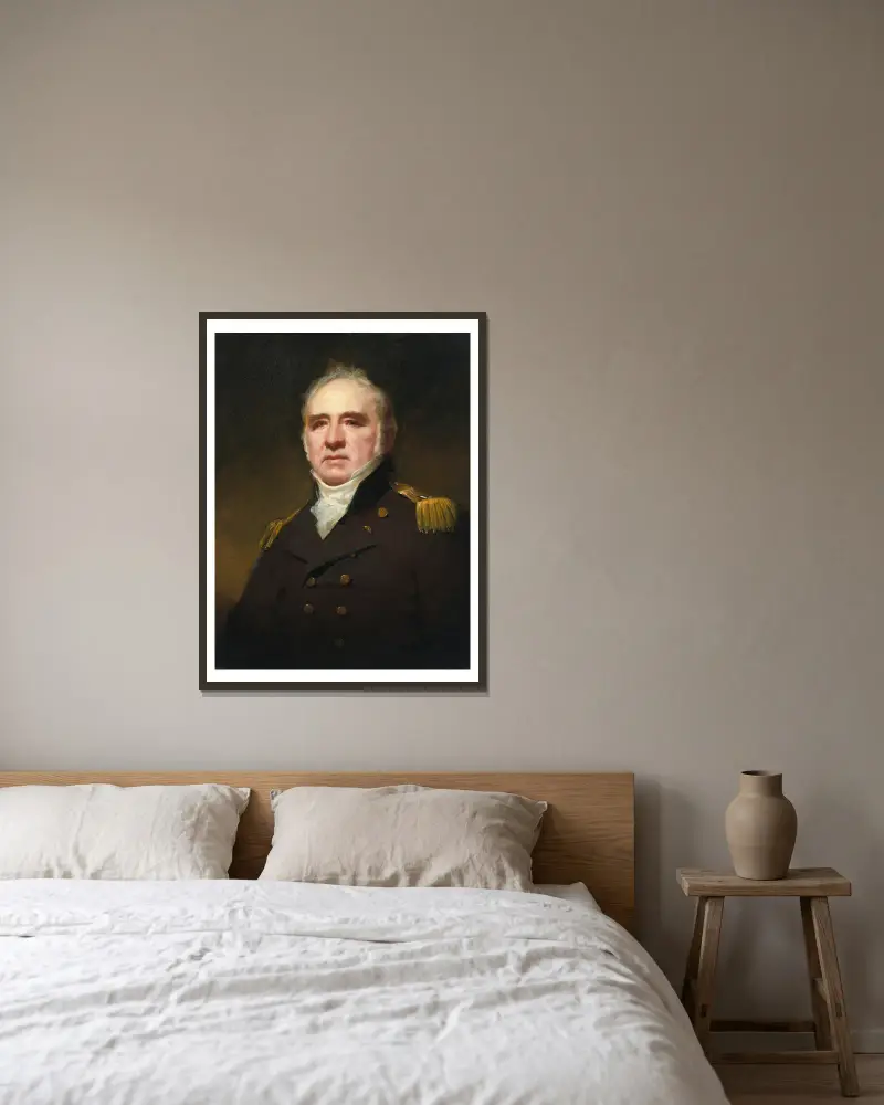 Porträt von Kapitän James Forbes-Drummond, R.N., von Hawthornden von Sir Henry Raeburn gerahmt an einer Wand