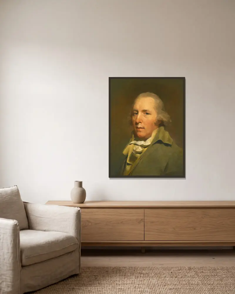 Porträtt av pastorn John Home av Sir Henry Raeburn inramad på en vägg