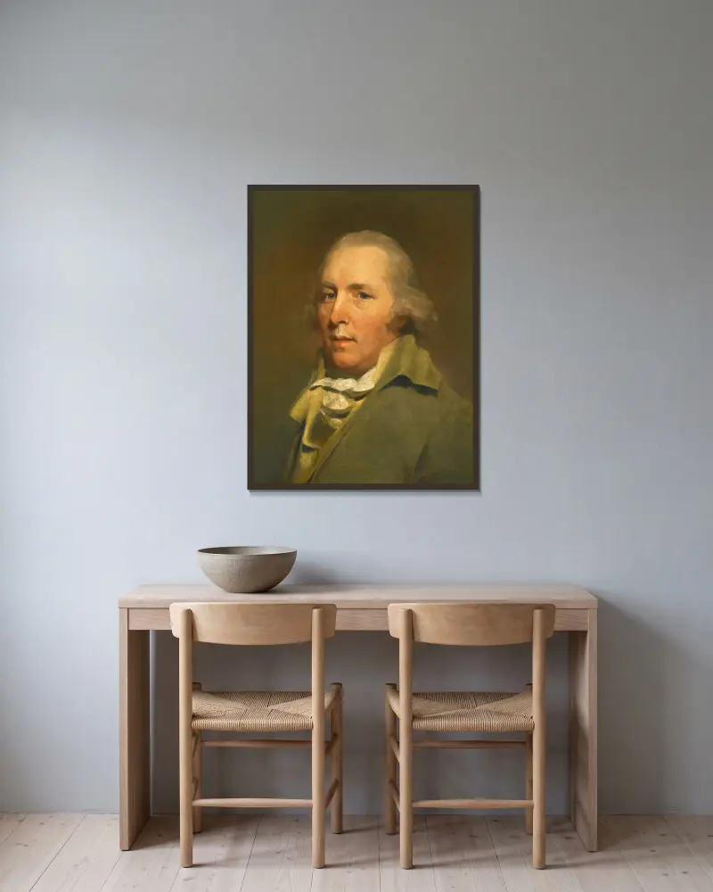 Porträtt av pastorn John Home av Sir Henry Raeburn inramad på en vägg