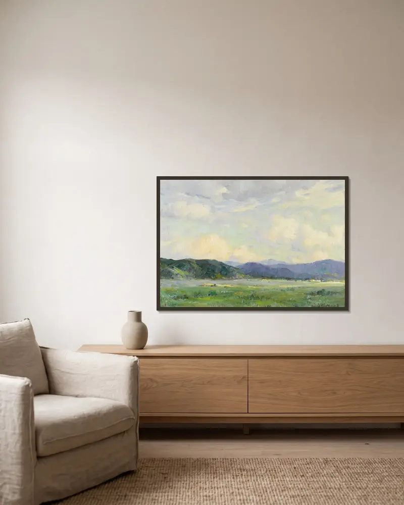 Taos Landscape av Joseph Henry Sharp inramad på en vägg