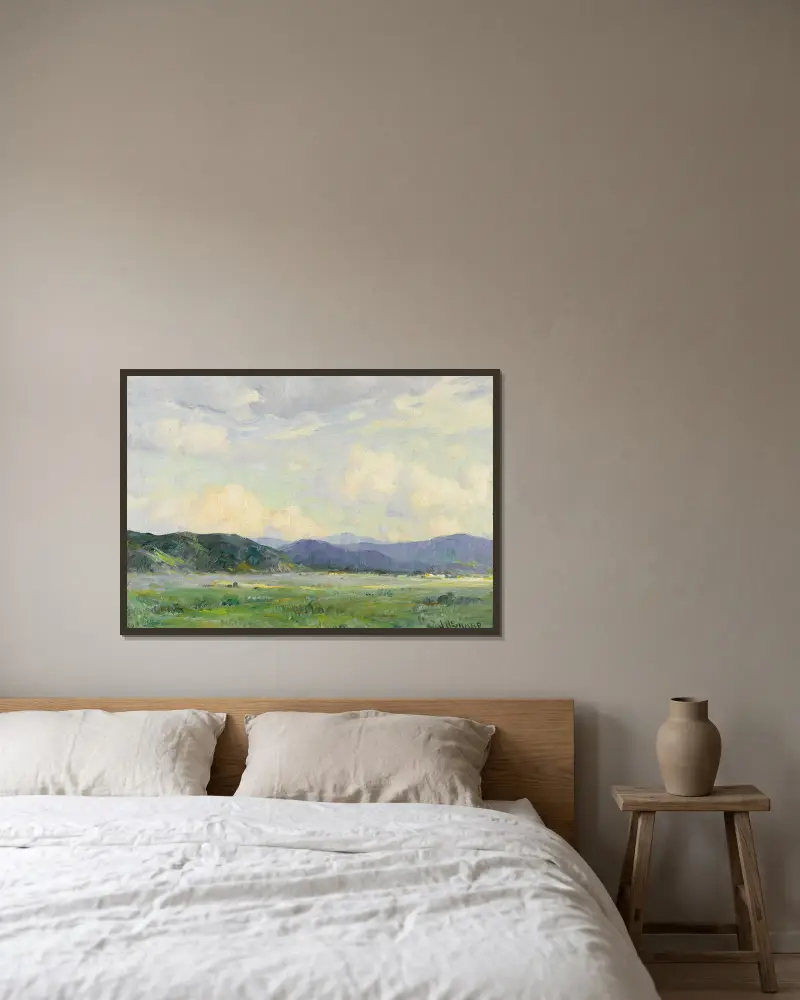 Taos Landscape av Joseph Henry Sharp inramad på en vägg