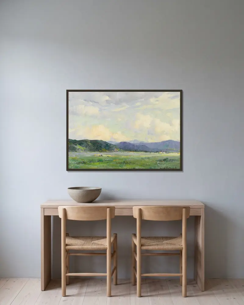Taos Landscape av Joseph Henry Sharp inramad på en vägg