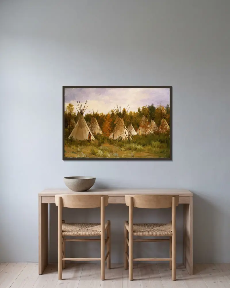 The Summer Camp av Joseph Henry Sharp inramad på en vägg