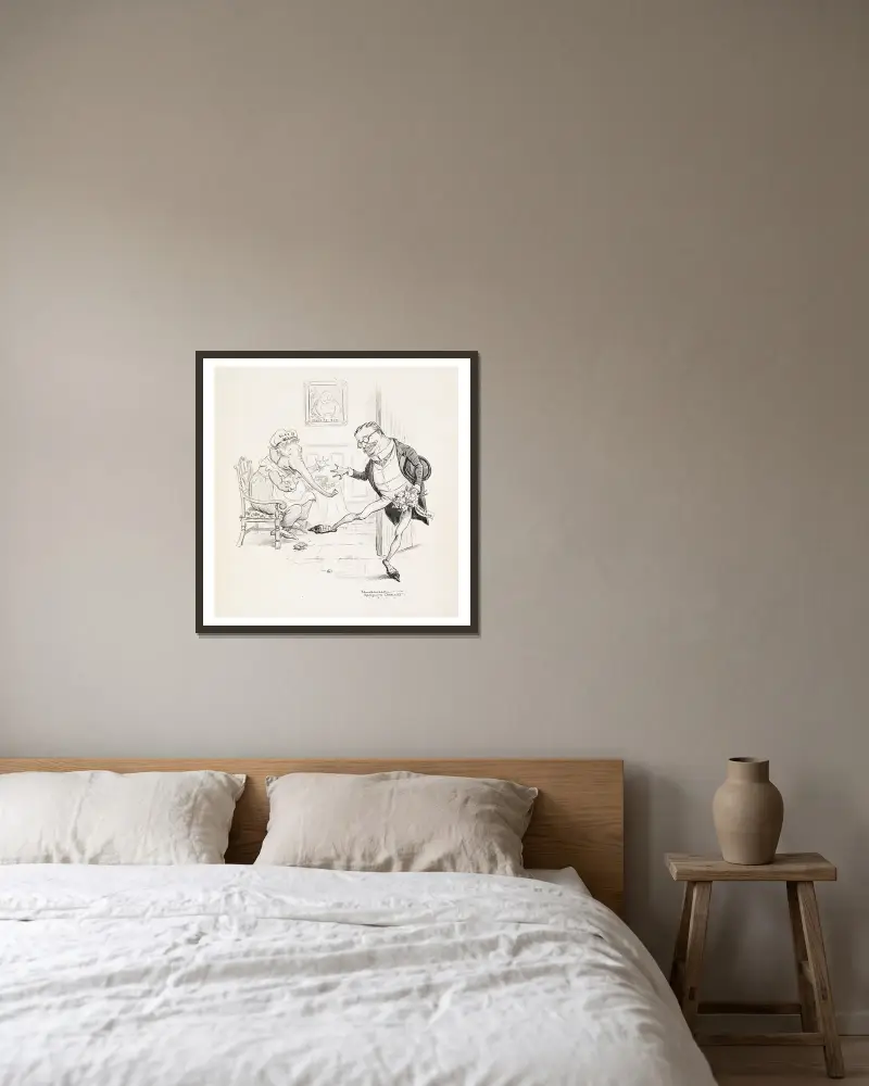 Ein Frosch, der auf Brautschau gehen wollte von William Henry Walker gerahmt an einer Wand