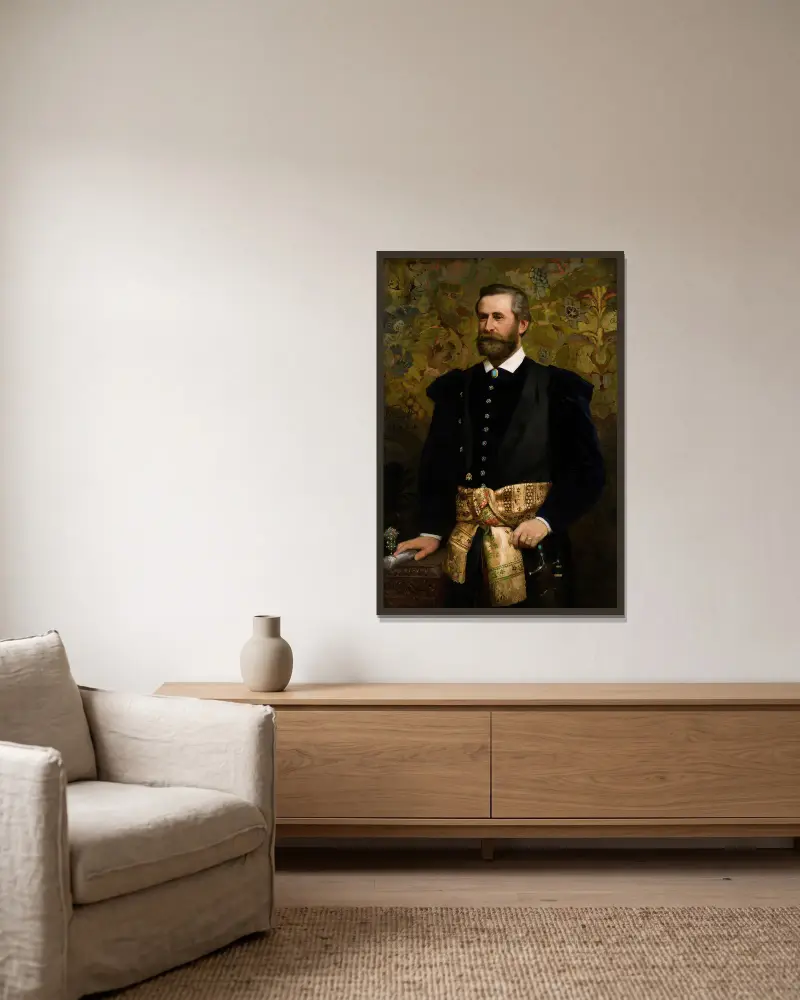Porträt von Ludwik Wodzicki (1834–1894), Marschall des Galizischen Landtags von Henryk Siemiradzki gerahmt an einer Wand