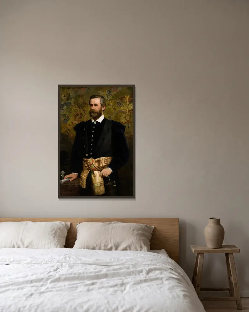 Porträt von Ludwik Wodzicki (1834–1894), Marschall des Galizischen Landtags von Henryk Siemiradzki gerahmt an einer Wand