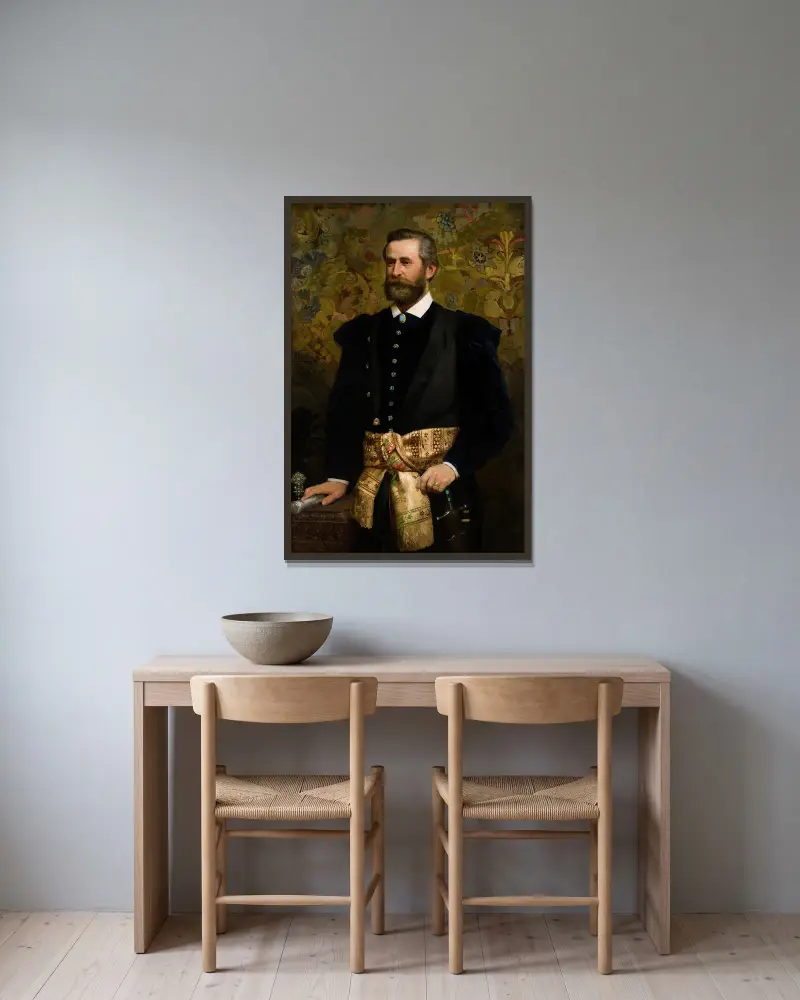 Porträt von Ludwik Wodzicki (1834–1894), Marschall des Galizischen Landtags von Henryk Siemiradzki gerahmt an einer Wand