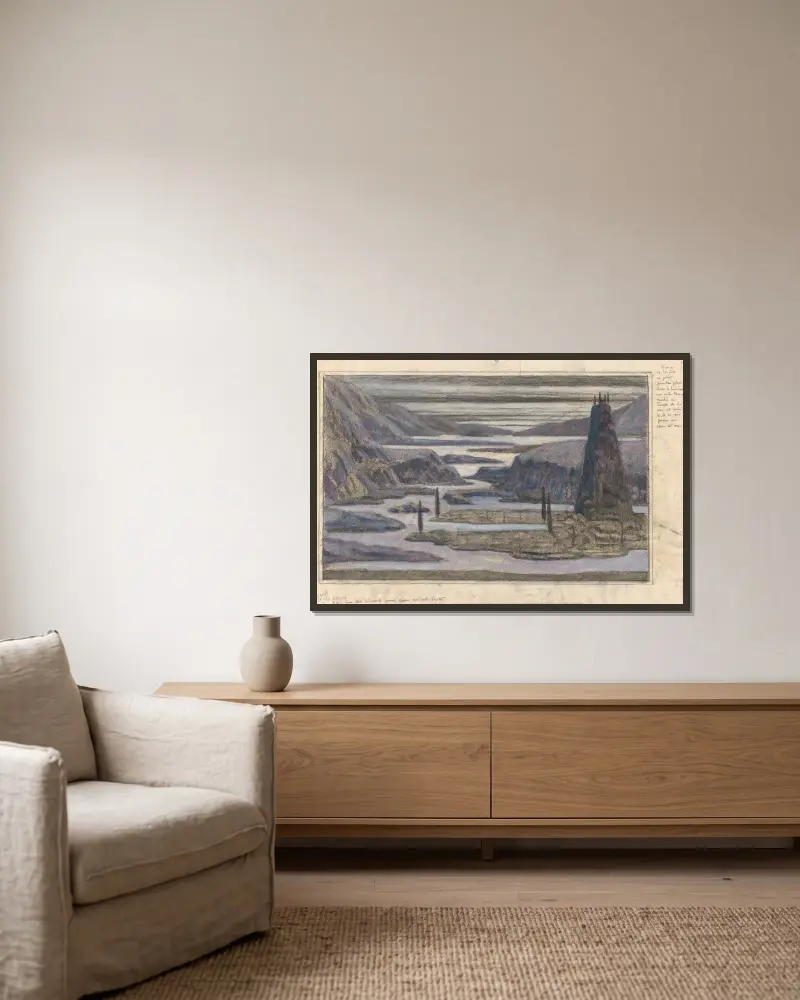 A Landscape av Herbert Crowley inramad på en vägg