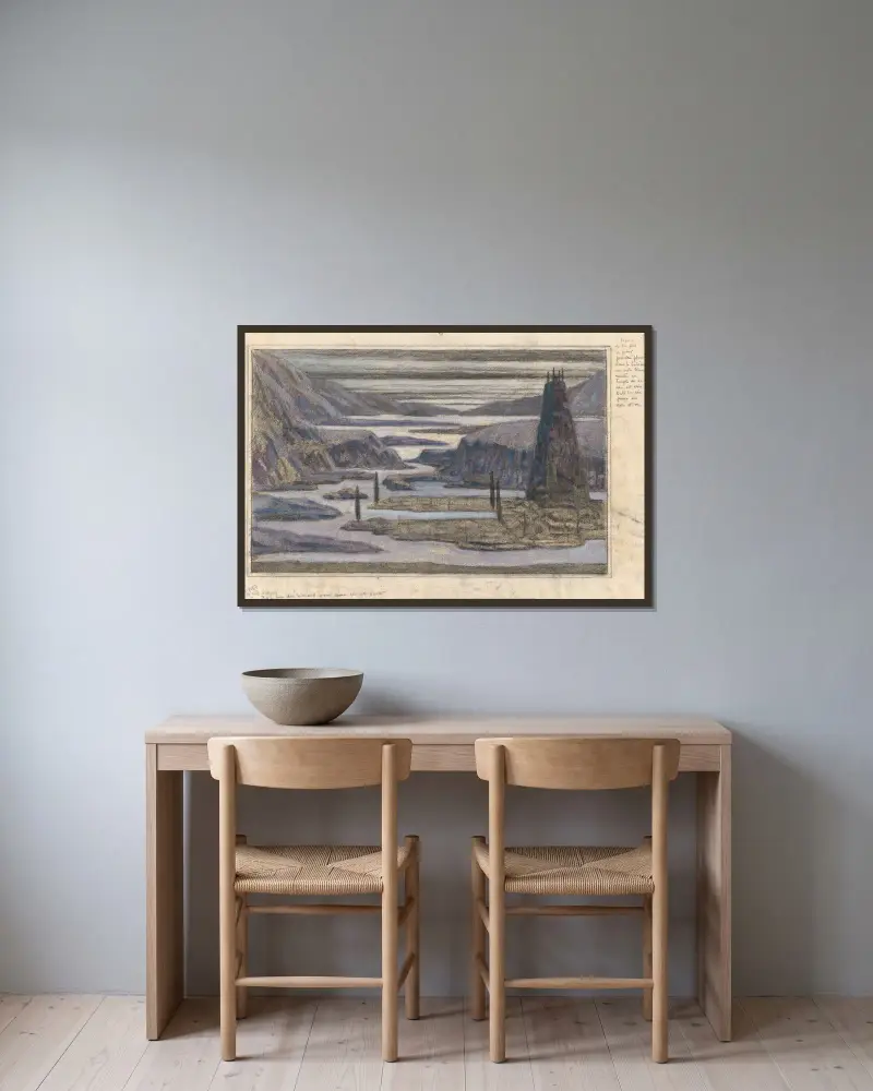 A Landscape av Herbert Crowley inramad på en vägg