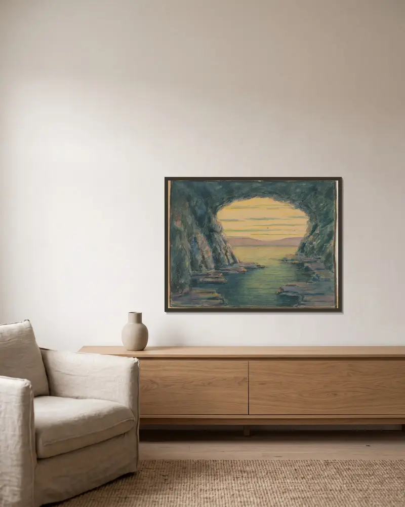 A Seaside Cave av Herbert Crowley inramad på en vägg