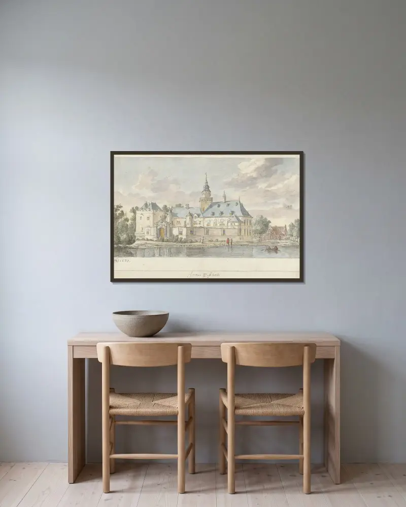 Blick auf Schloss Nijenrode, 1653 – Nr. 1 von Herman Saftleven gerahmt an einer Wand