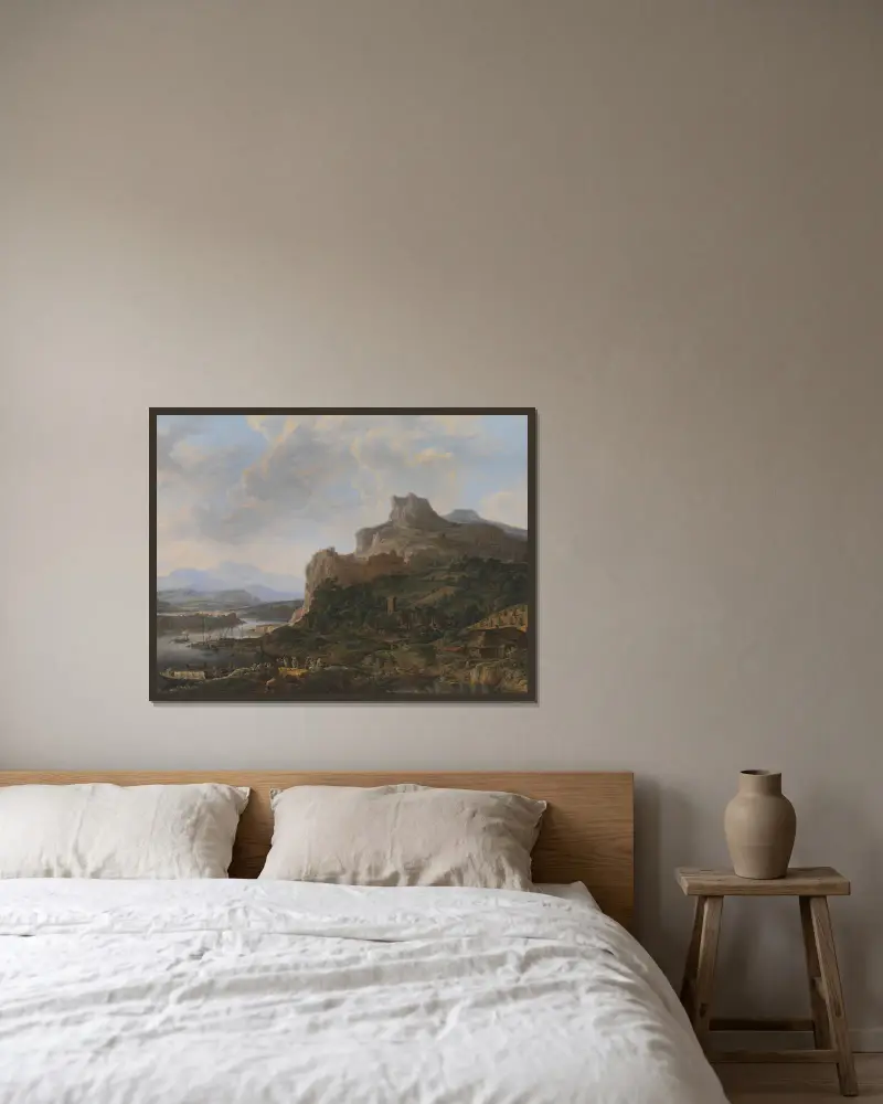 Landschaft am Rhein von Herman Saftleven gerahmt an einer Wand