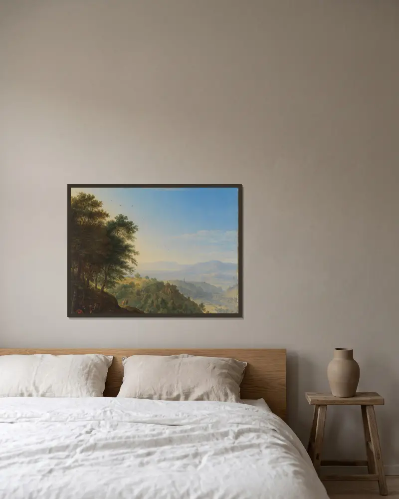Bergslandskap nära Boppard vid Rhen av Herman Saftleven inramad på en vägg