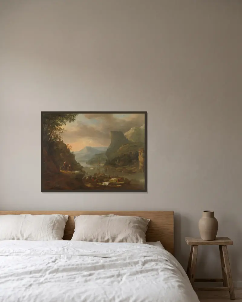River view in a mountainous region av Herman Saftleven inramad på en vägg
