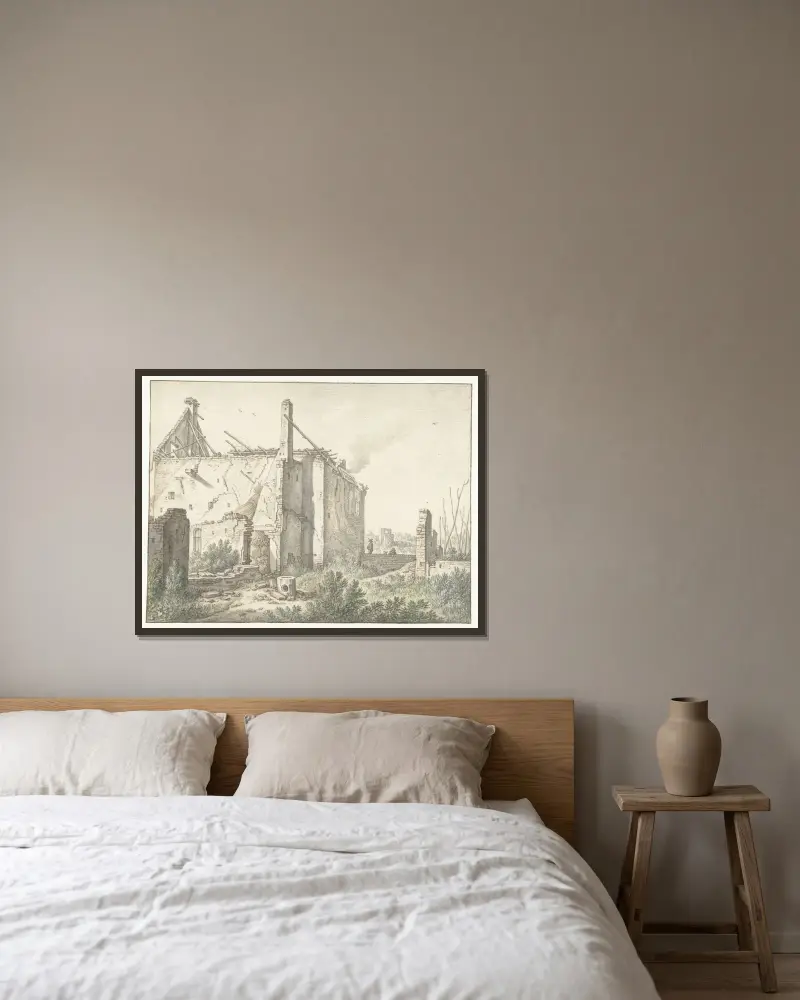 Ruïne van een huis in Utrecht av Herman Saftleven inramad på en vägg