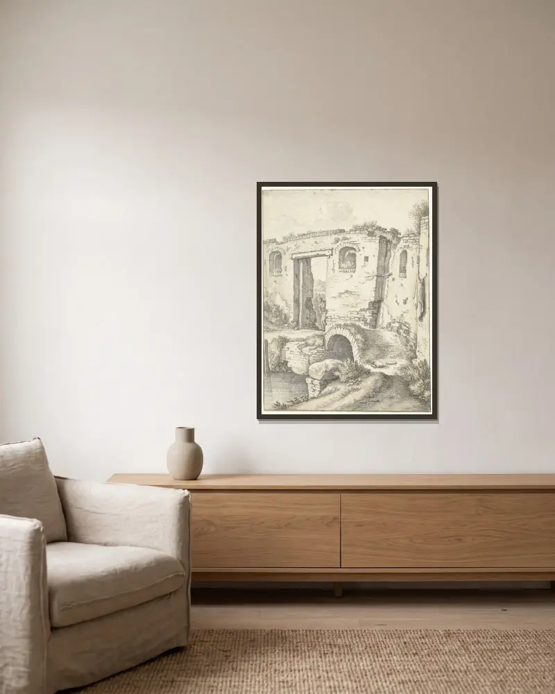 Zwartewaterpoortje in Utrecht von Herman Saftleven gerahmt an einer Wand