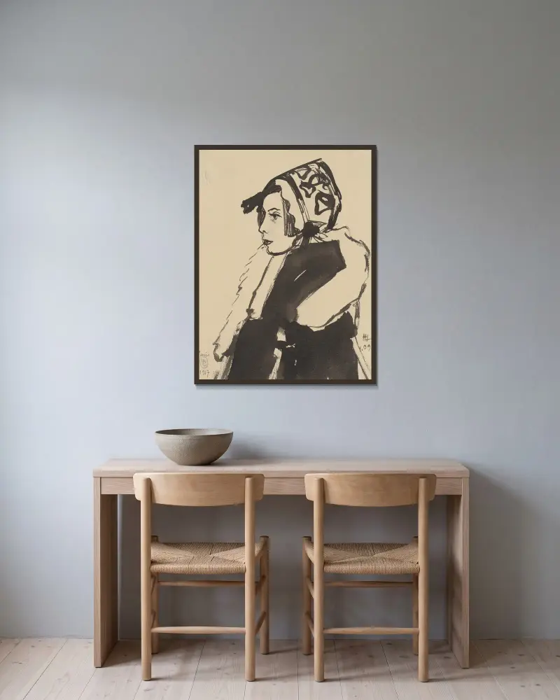 Mädchen mit Mütze und Schal av Hermann Lismann inramad på en vägg