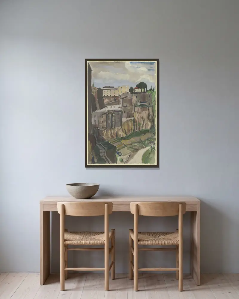 Pitigliano av Hermann Lismann inramad på en vägg